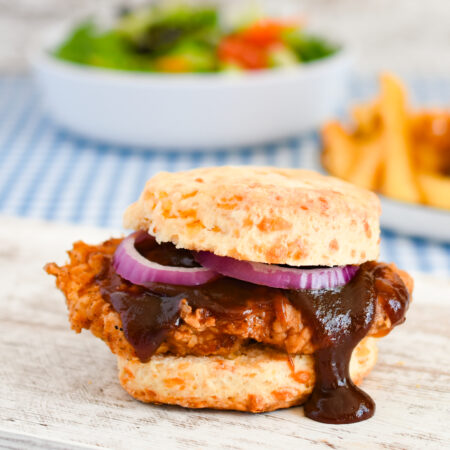 Image of BBQ Fried Chicken Sandwich on a Cheddar Biscuit Recipe